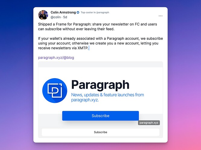 Paragraph cast with Subscription frame action